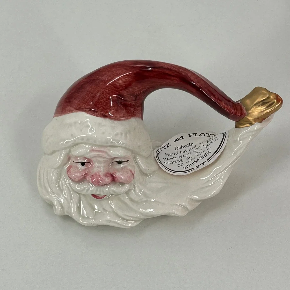 Fitz and Floyd Old World Santa Napkin Ring Set‎ 4 Vintage 1990 Ceramic Christmas